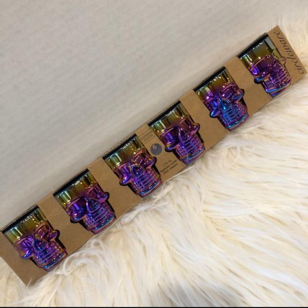 Set of 6 Rainbow Luster Skull Shot Glasses